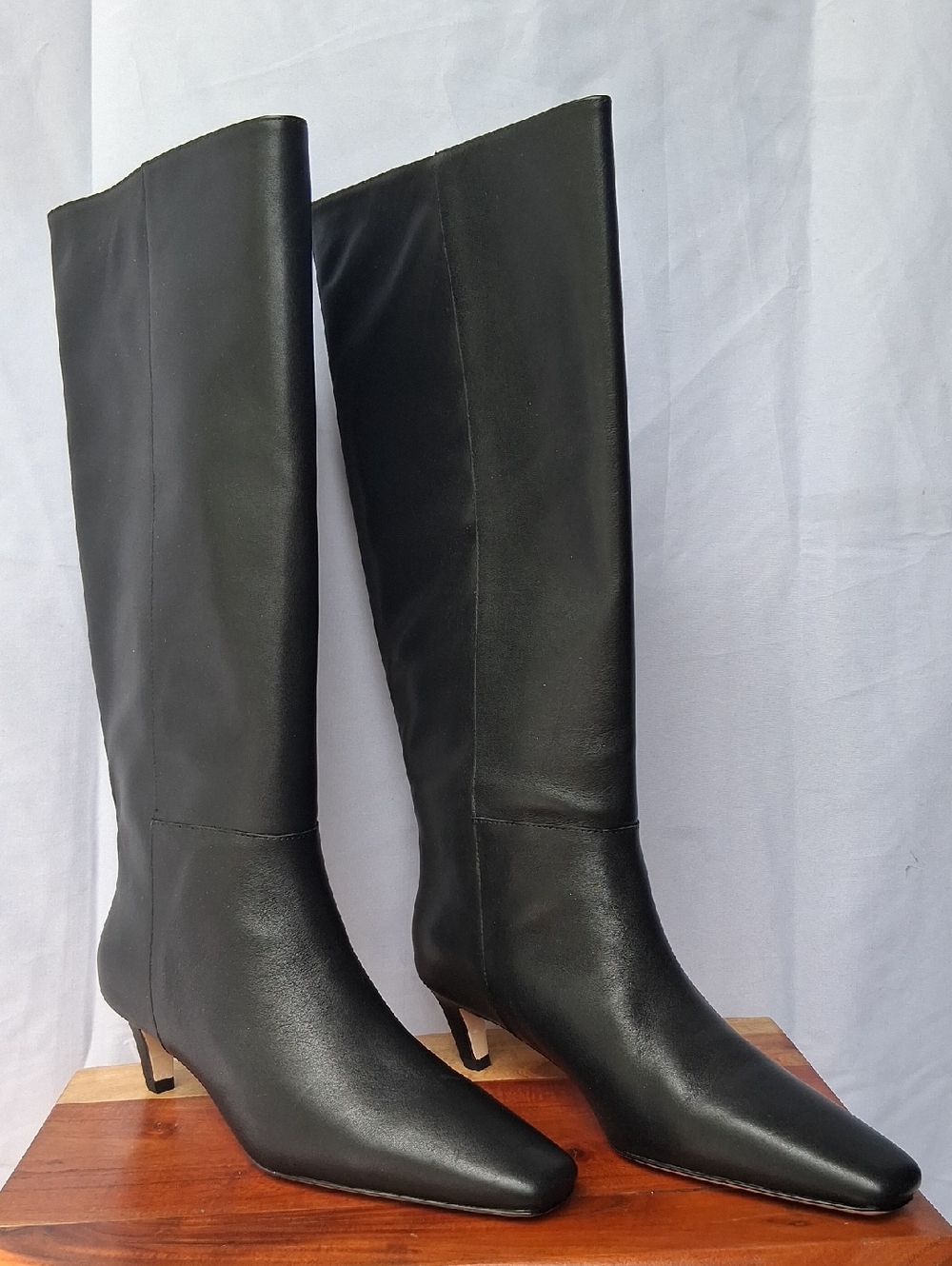 Quince Italian Leather Tall Kitten Heel Boots Black 8